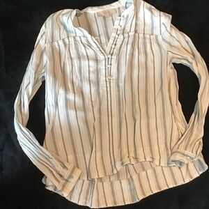 LOFT White and Blue Striped Blouse